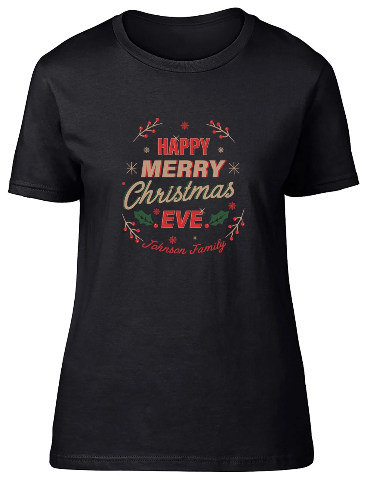 Personalised Merry Christmas Eve Fitted Womens Ladies T Shirt M