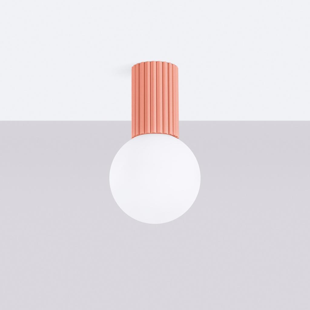 Spot Sufitowy Nowoczesny Brzoskwiniowy Ryflowany Korpus Szklana Biała Kula Do Łazienki Przedpokoju 1Xg9 8W Ip44 Halo Sollux Lighting