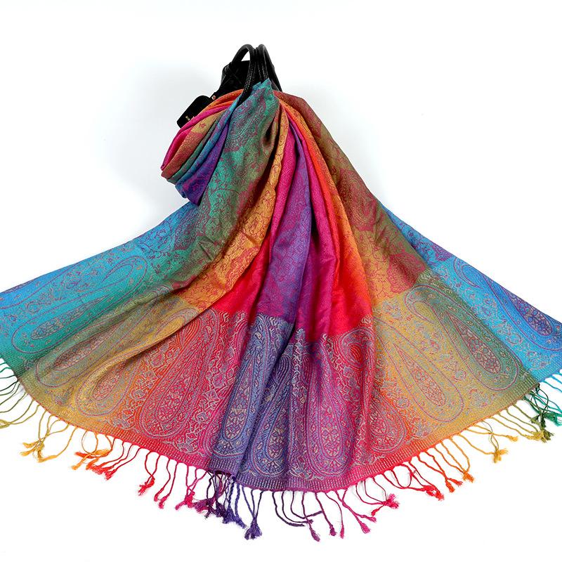 Spring and Autumn Mixed and Matched Scarf Dual-purpose Jacquard Colored Cashew Long Towel Travel Photo Shawl Women's Headscarf