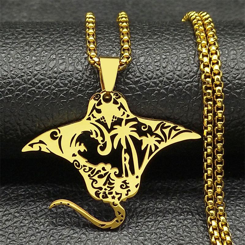 Cute Manta Ray Sea Devil Fish Pendant Necklace Keychain For Women Men Stainless Steel Jewelry Gift