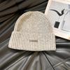 Knitted hat women's ins tide with letters small leather label warm pullover hat autumn and winter thin street ear protection cold hat