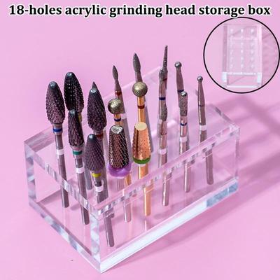 18 Hole Empty Nail Drill Bits Holder Storage Board Wood/Acrylic Grinding Head Organizer Manicure Accessory