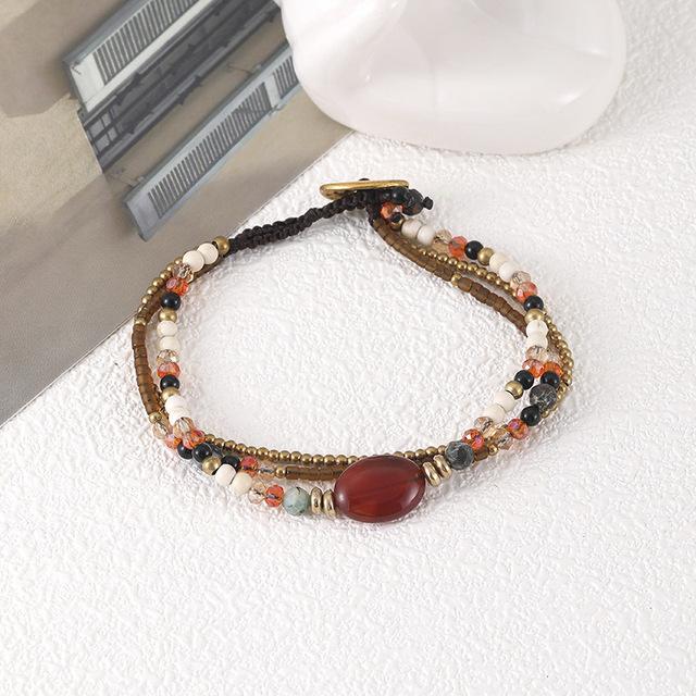 

Многослойный простой и модный женский браслет ручной работы в богемном этническом стиле с кристаллами из натурального камня