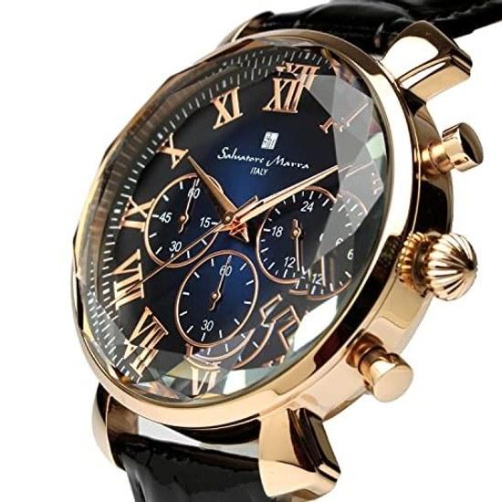 Salvatore Mara Wristwatch Multi-faceted Cut Glass Chronograph Leather Strap Gradient Mens Green Blue Black SM19104-PGBLBK