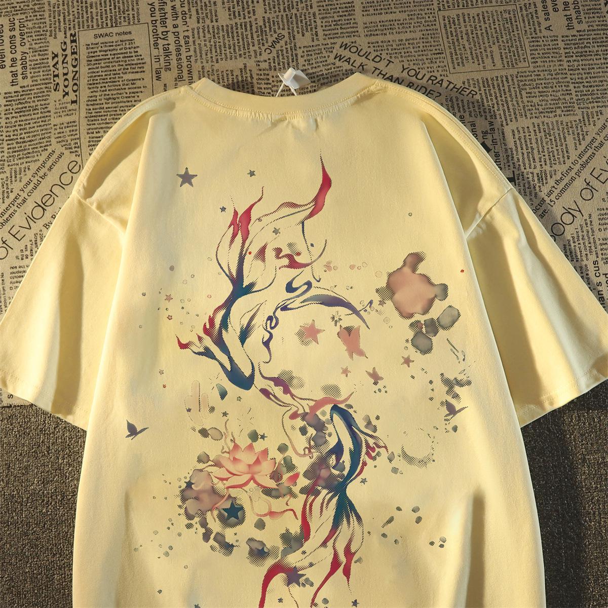 

Унисекс футболка из хлопка свободного кроя с коротким рукавом и принтом «Звездное небо с рыбами» XL абрикосовый