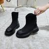 Splicing knitted breathable elastic boots women's 2024 autumn and winter new thick heel thick sole fashion boots thin socks boots tide