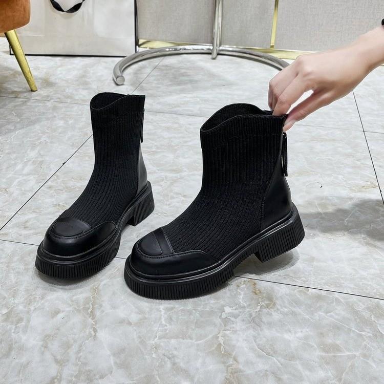 Splicing knitted breathable elastic boots women's 2024 autumn and winter new thick heel thick sole fashion boots thin socks boots tide