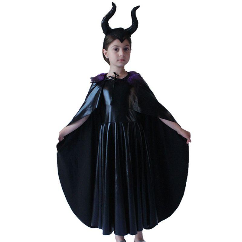 

Пленительный костюм Малефисенты, Злой Королевы, для девочек, маскарадный костюм на Хэллоуин с головным убором с рогами Costume Set,Kids M