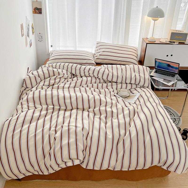 INS Stripe Series Printed Soft Bedding Set Duvet Cover Bedclothes Bedspread Pillowcases Flat Sheets Comforter Sets for Girls