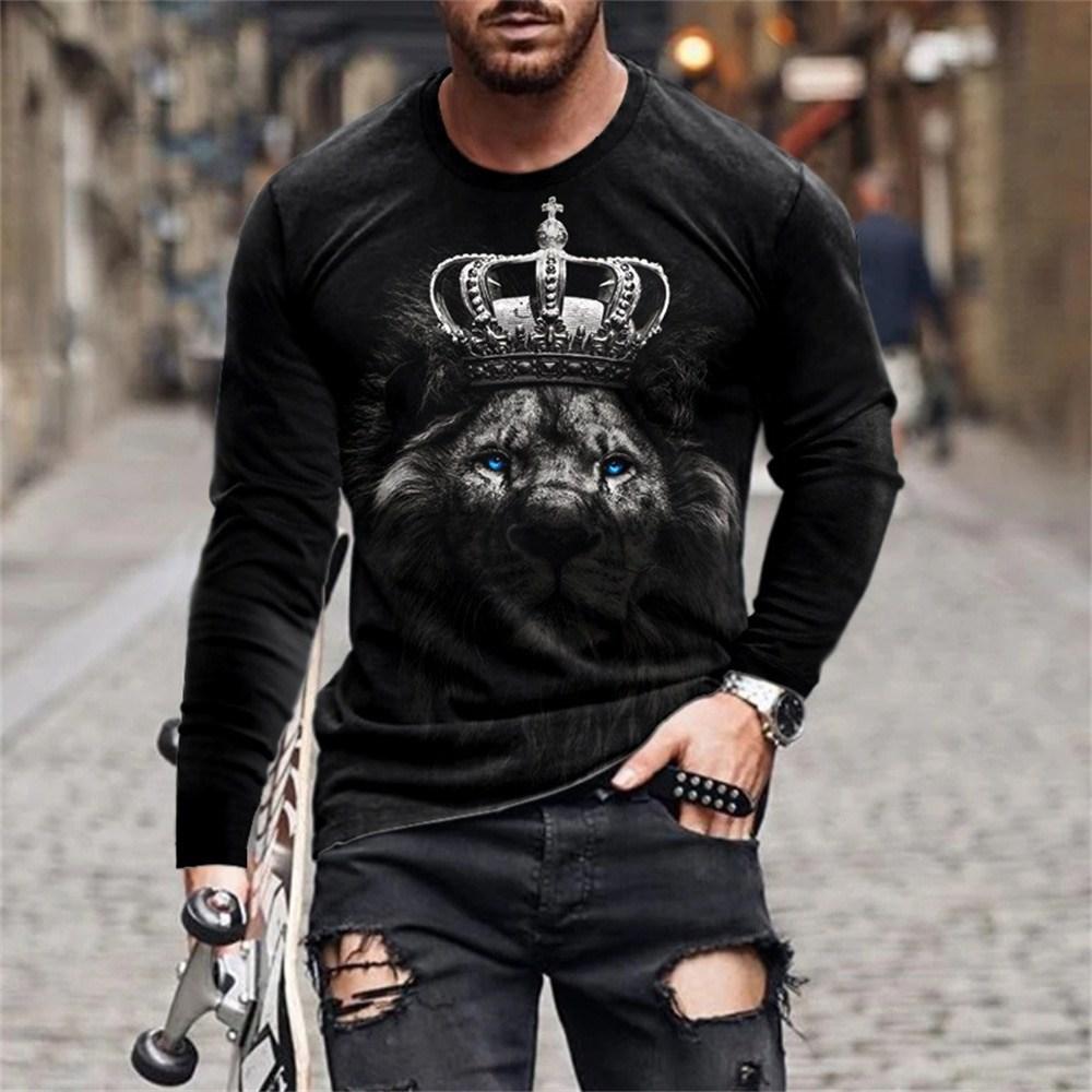 Vintage Long Sleeve T Shirt For Men Animal 3d Print Top Summer Men'S Casual Oversized O Neck Pullover Fashion Male Clothes