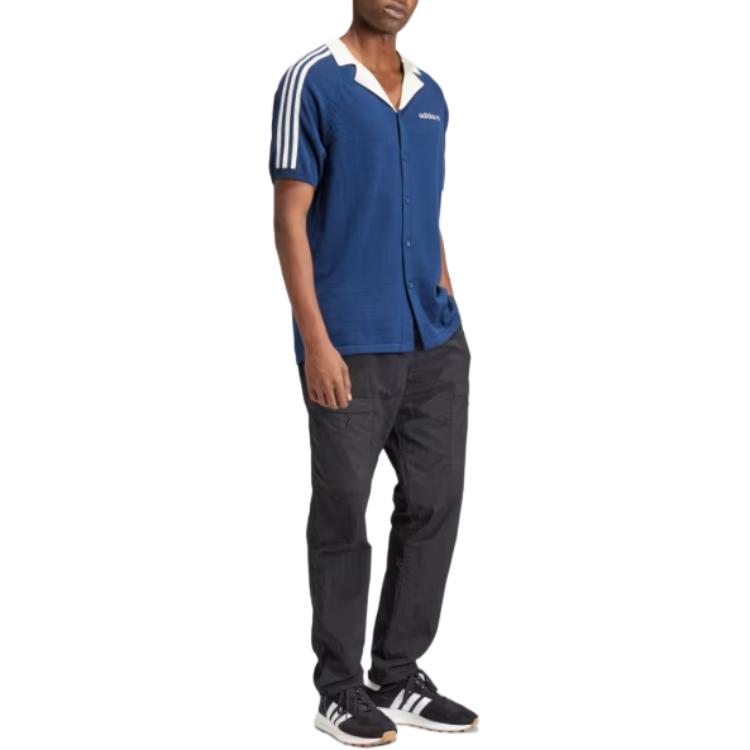 adidas Premium Knitted Tee Night Indigo Men Streetwear IU0223