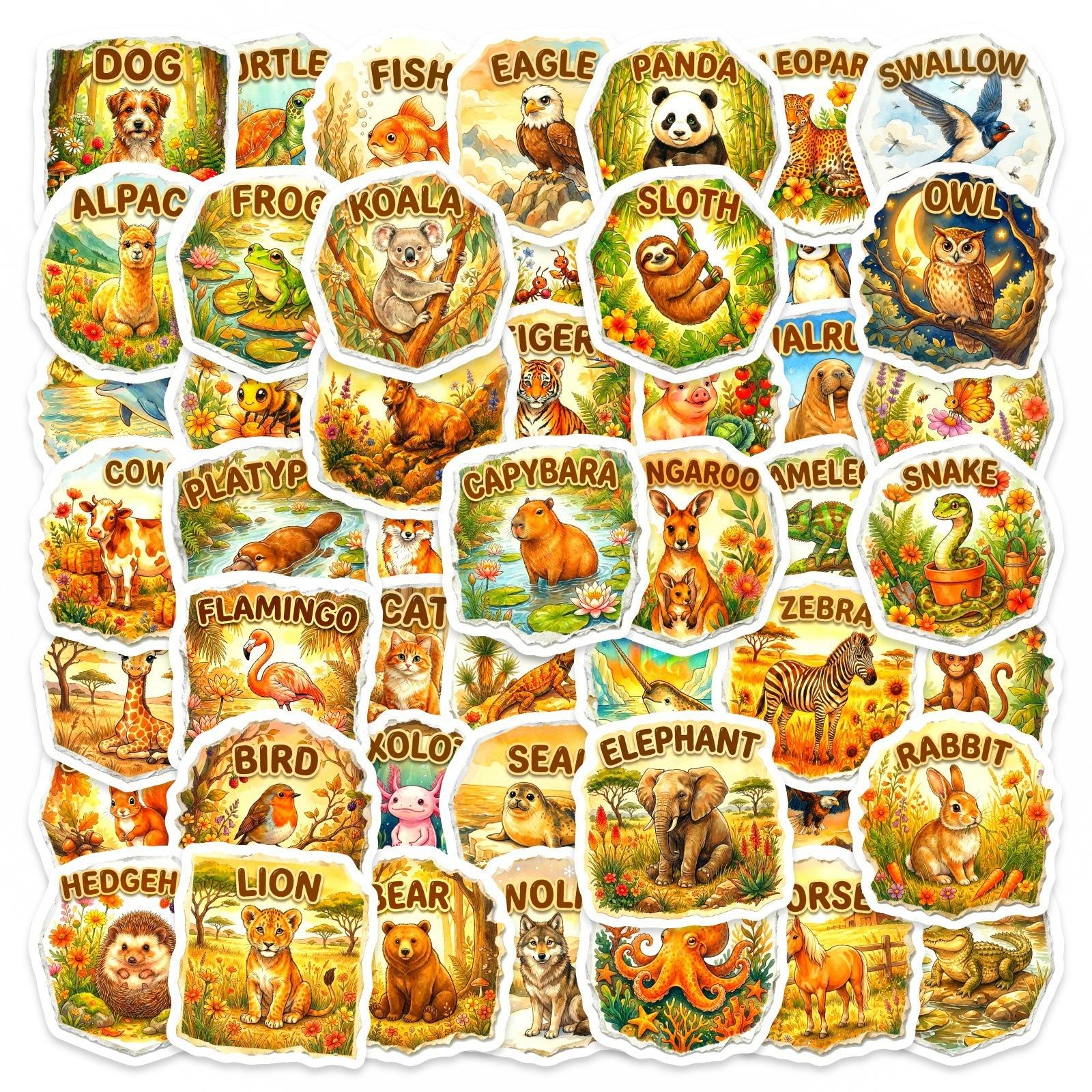 

50 Old Newspaper Animal Stickers Cute Animal Text-On-Video Hand Account Decoration Diy Waterproof Daily Stickers