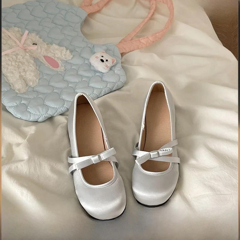 Pink Bow Knot Mary Janes Women's Oes Summer 2025 New Soft Round Head Ballet Flat Mouth Single Oes Faionable Casual