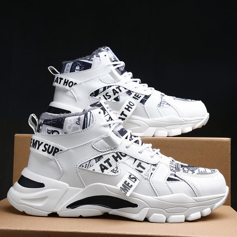 Herren Hohe Fleece-gefütterte Klobige Sneaker Colorblock Rutschfest Warm Lässige Sportschuhe