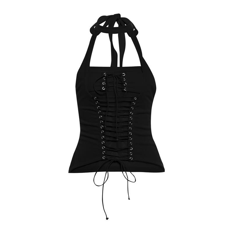 European and American autumn new neck sleeveless waist fashionable sexy versatile niche slim top women's clothing