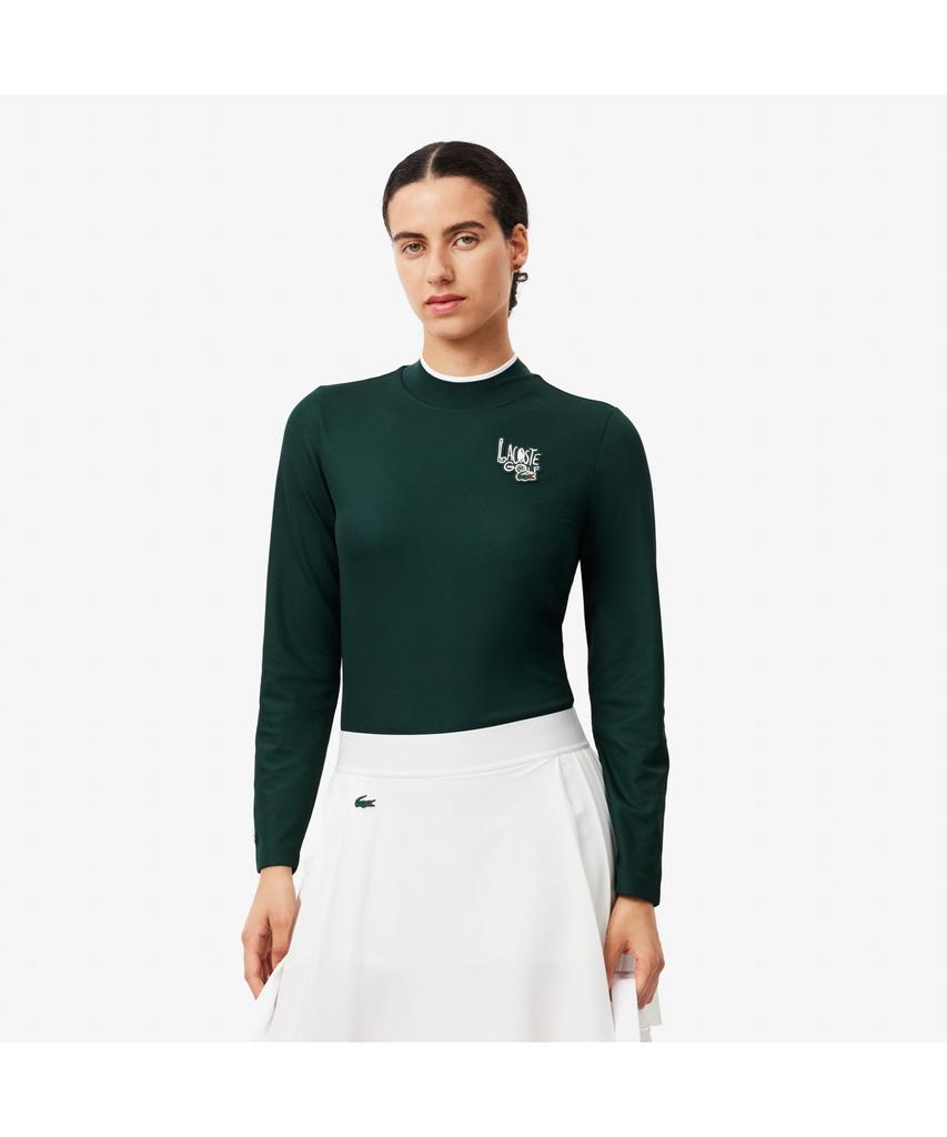 LACOSTE Women'S Graphic Point Mock Neck Long Sleeve T-Shirt Tf2765-54N Yzp