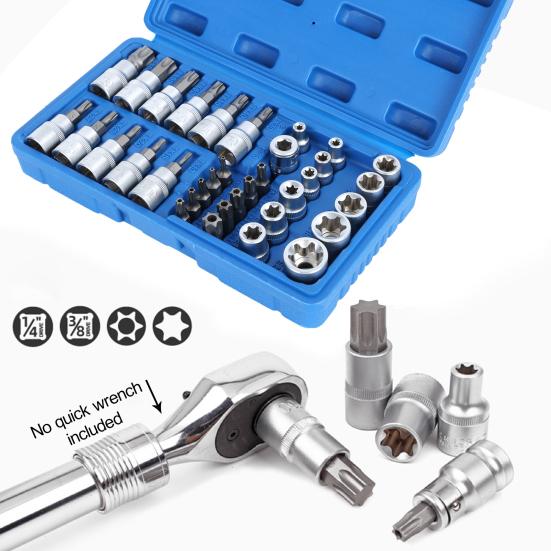 Universal Impact Socket Set, E10-E24 External Torque Socket Kit, Wrench Impact Socket, Metric Socket Set Auto Repair Tool (19Pcs/Set, 34Pcs/Set)