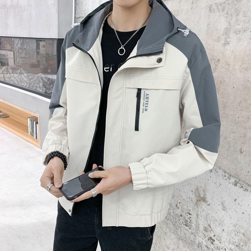 Мужская весна и осень новый тренд свободная универсальная куртка с капюшоном повседневная одежда M