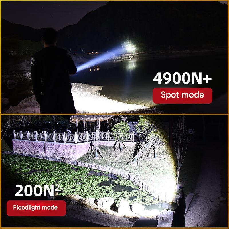 Yeni Tarz Süper Güçlü Hafif Uzun Menzilli El Feneri 5000LM Dış Mekan Devriye Odaklanabilir Aurora Tarzı Geniş Projektör Fonksiyonlu