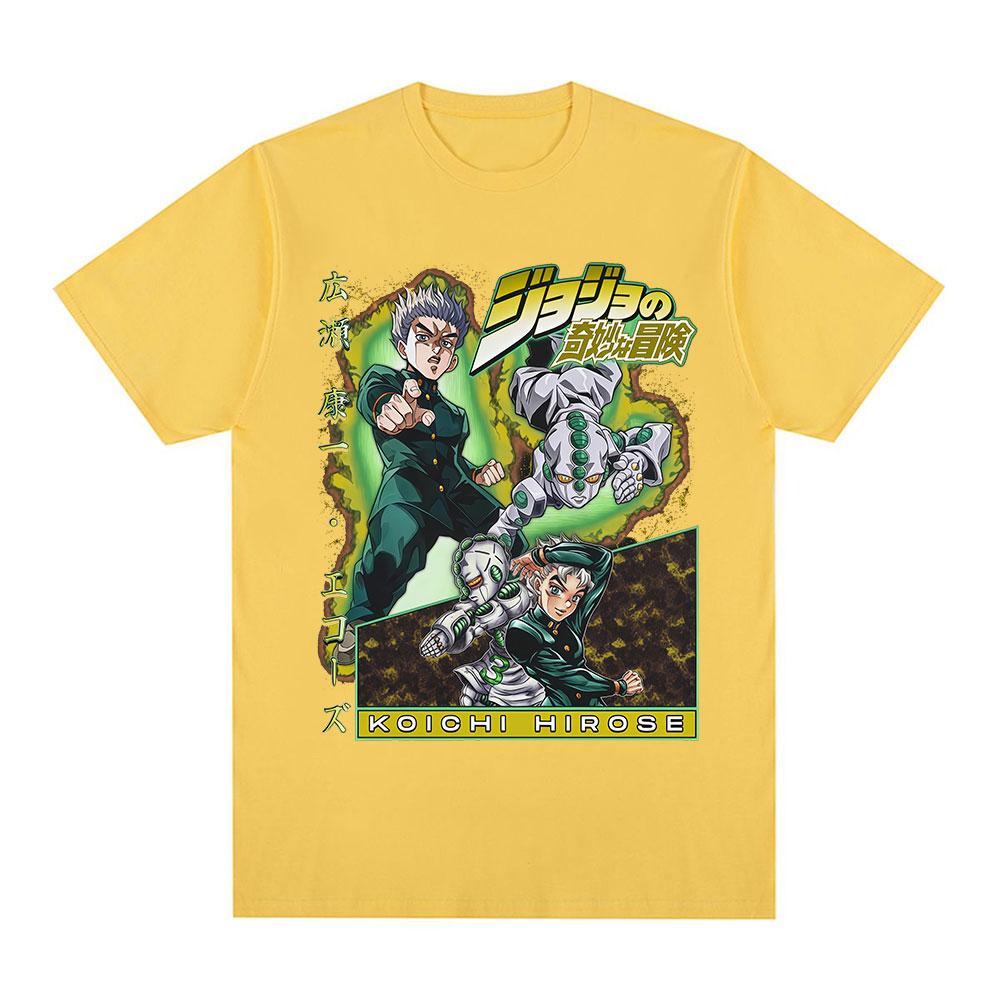 Anime Jojo Bizarre Adventure Hirose Koichi Graphic Print T Shirts Unisex Casual Cotton Short Sleeves Oversized Tshirt Streetwear