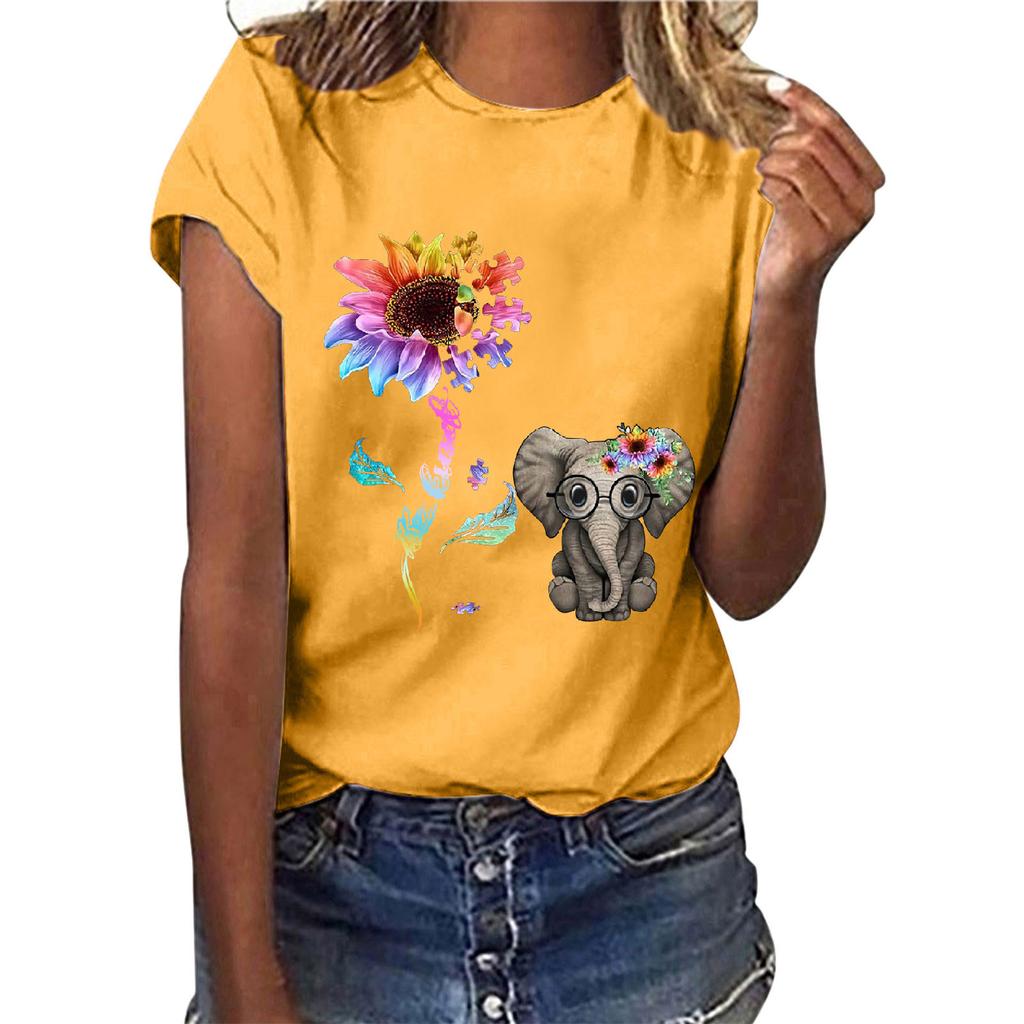 Women Casual Letter Printing Short Sleeves  Loose T-Shirt Blouse Tops