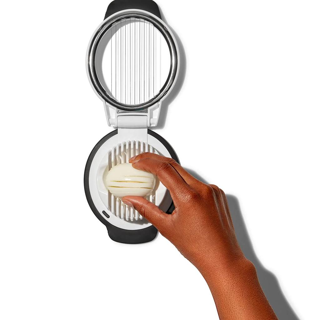 OXO Simple Egg Slicer Cuts Boiled Cuts Eggs and Minces Easy To Cut Eggs Without Crushing Them Dishwasher Safe Eggs, Vertically, Horizontally,
