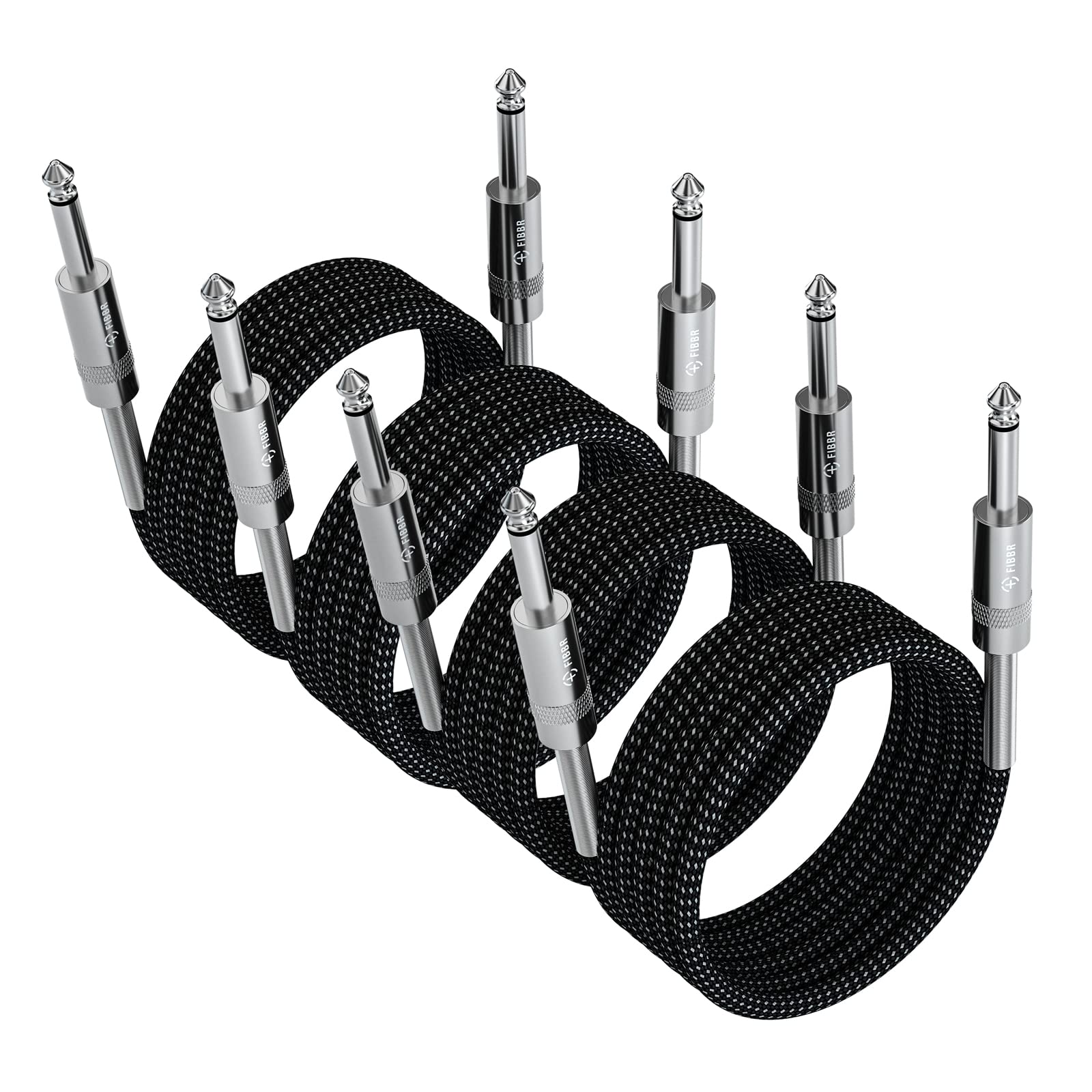 

to Stereo Audio FIBBR Straight TS Audio Guitar Nylon Braided for Electric and Speakers 6.35mm 6.35mm Cable, 1/4 Plug-in, Guitars, Basses, Amplifiers,
