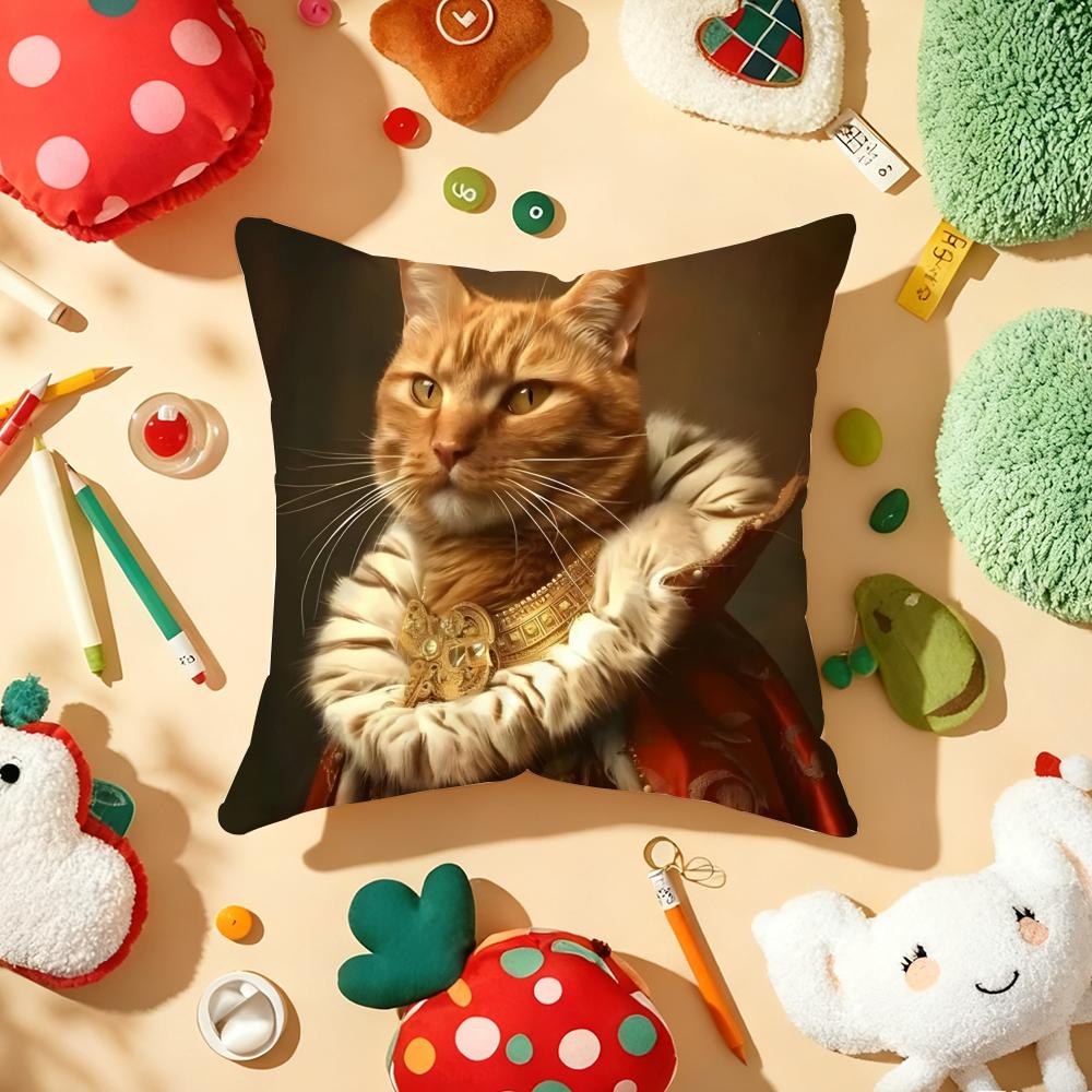 Renaissance Royal cat Cushion Cover Plush Fabric Soft DoubleSided Printed Sofa Warm Winter Home Gift Pillow Cover