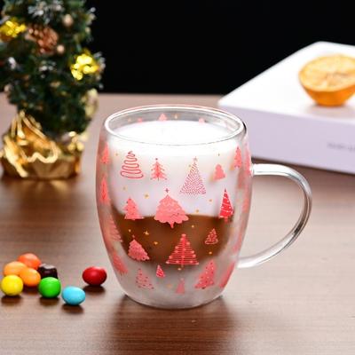 Tazze da Caffè in Vetro Albero di Natale Tazze da Espresso in Vetro Trasparente con Design Albero di Natale Rosa Tazza in Vetro a Doppia Parete