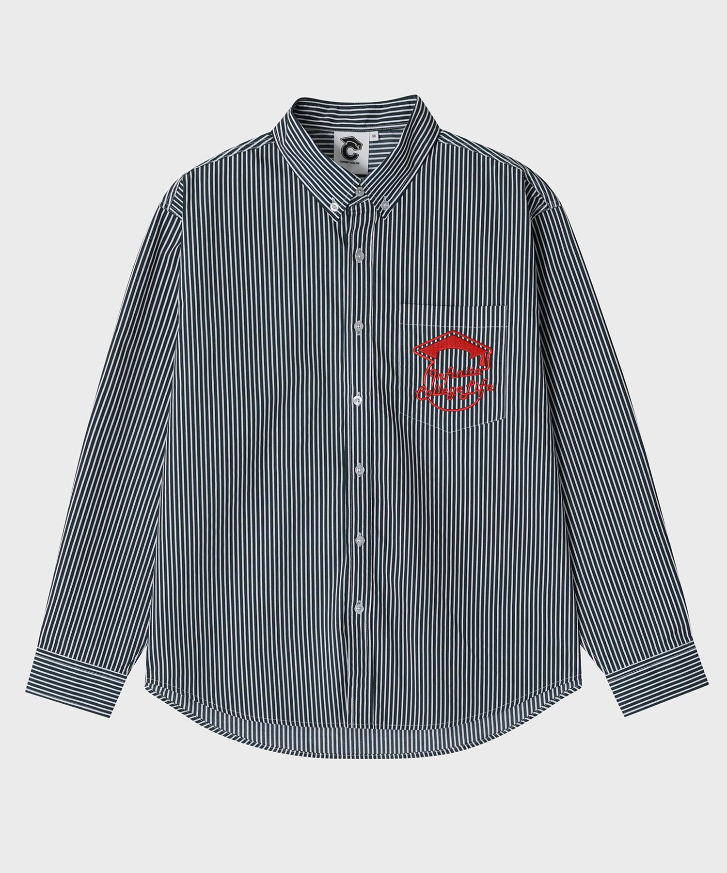 Concept College Infinite College Logo One-Pocket Striped Shirt_Green/White [Unisex] Green/M