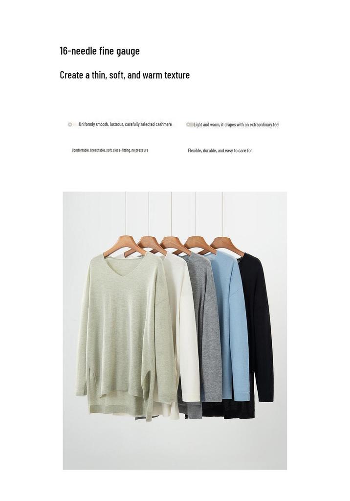 Women's V-Neck Loose Cashmere-Feel Side Slit Cardigan Sweater