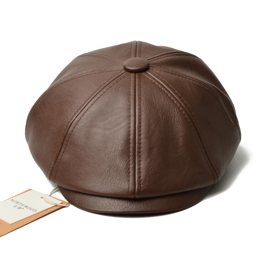 NORTHWOOD Luxury Synthetic PU Leather Beret Hat for Men Women 58cm Retro Eight-Point Cap for Outdoor Autumn Winter Wear