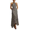 Women Halter Striped Print Maxi Dress Sleeveless High Waist Flowy Summer Dress