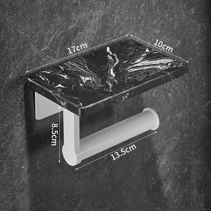 White/Black Marble Bathroom Paper Towel Holder Aluminum Wall-mounted Phone Rack Roll Tissue Shelf Bathroom Accessories