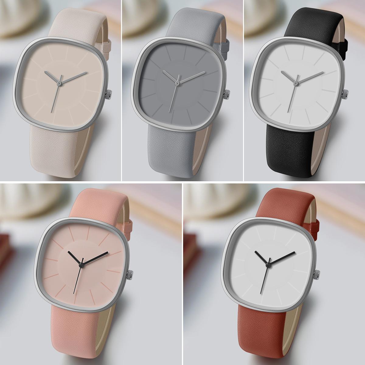 Minimalist Square Mens Quartz Watch Silver Case Black Leather Strap