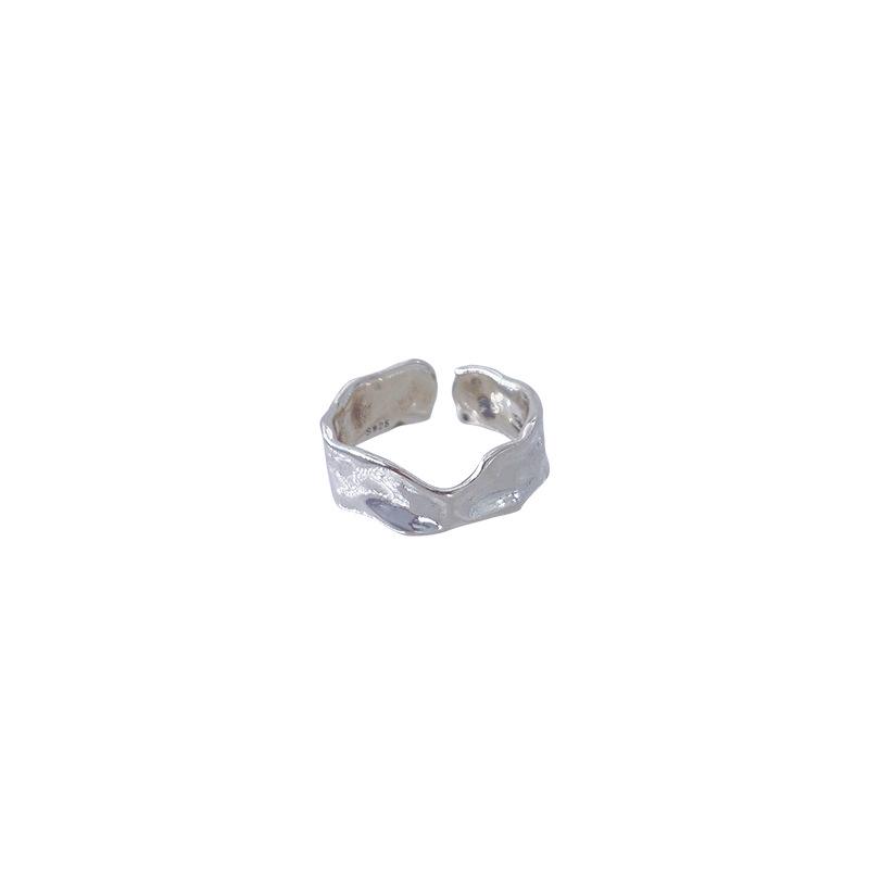 Su Chuang S925 Sterling Silver Geometric Wave Cross Square Ring for Women - Cool Niche Design for Index Finger.