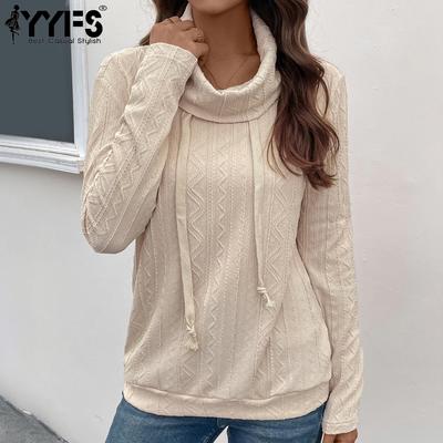 Women's Fashion Casual Solid Color Print Spring Autumn Long Sleeve High Neck Pullovers & Long Sleeves