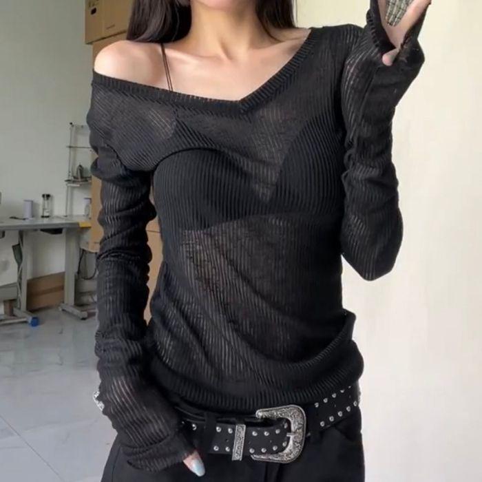 Vintage V-Ausschnitt Langarm Sonnenschutz Überwurf Top für Damen - Leichtes und Schickes Design