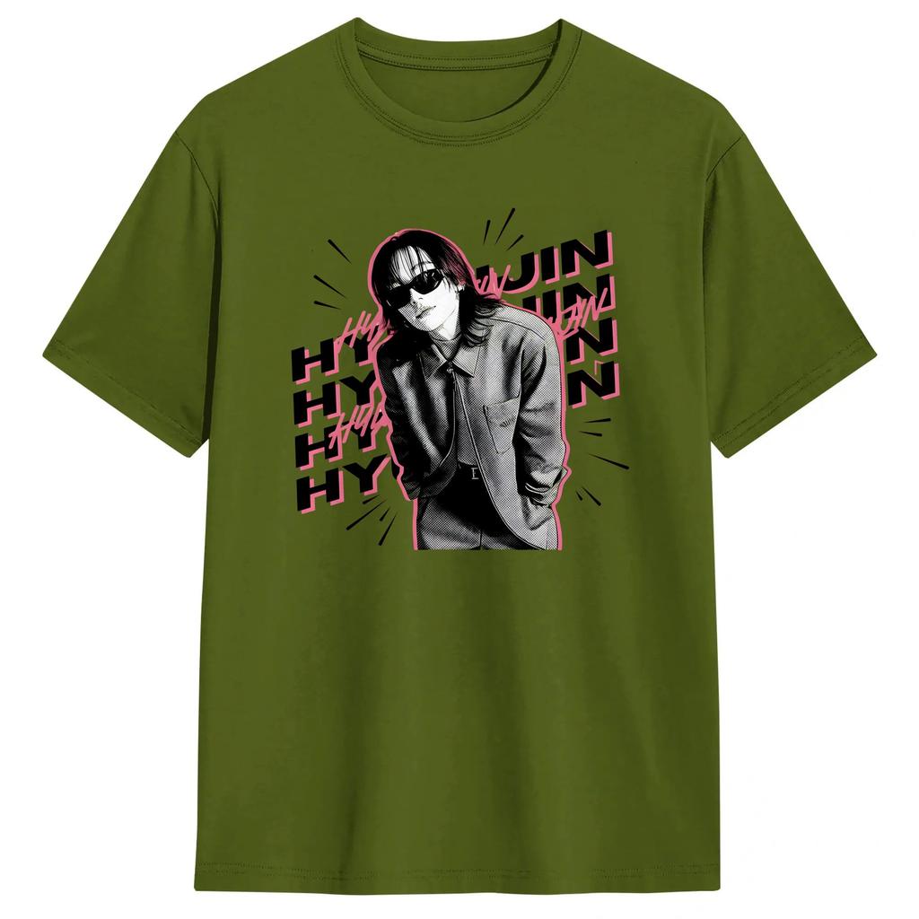 Hyunjin Tshirts For Men Novelty Pure Cotton Tee Shirt Crewneck Short Sleeve T Shirts Unique Tops