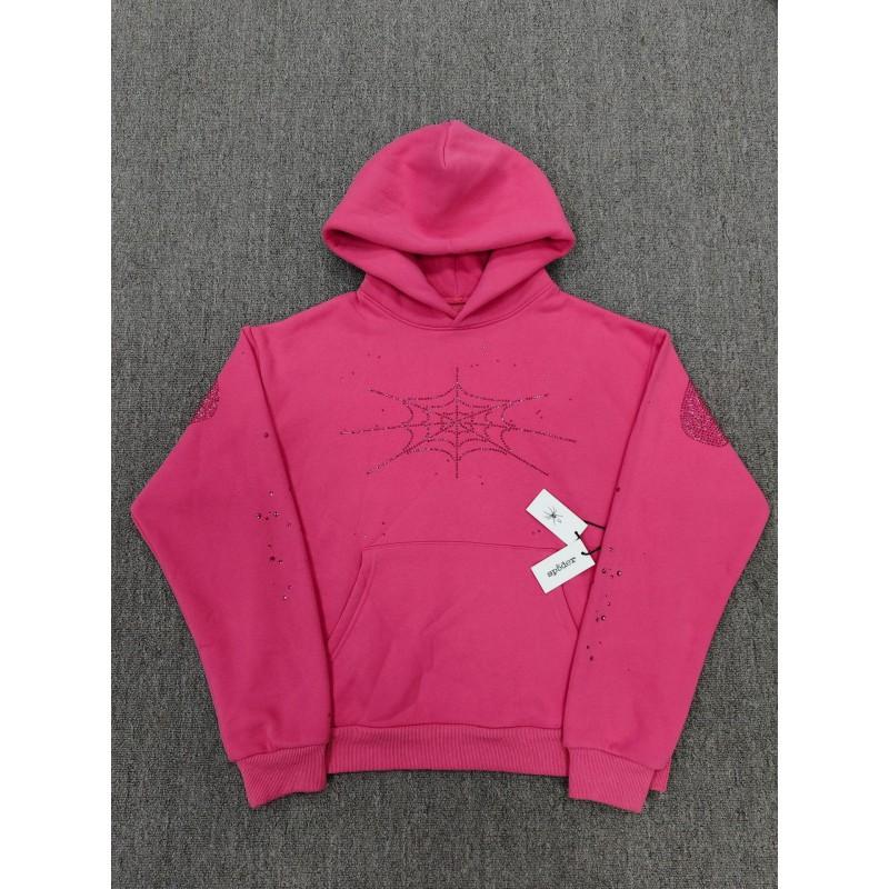 Mens Oversized Hoodie With Spider Web Print Rhinestone Embellishment Cotton Pullover Sweatshirt