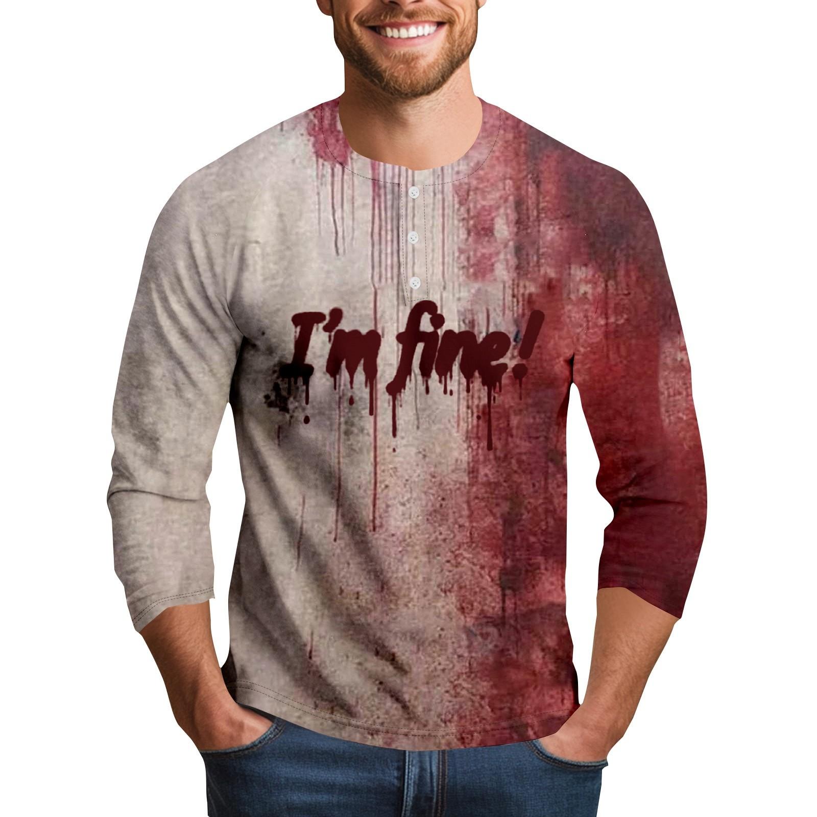 

Men s Halloween Print Raglan Dralan Three-quarter Sleeve Casual Top M винний