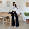 American double-button micro-pull jeans women's autumn and winter new low-rise loose wide-leg thin versatile flared pants