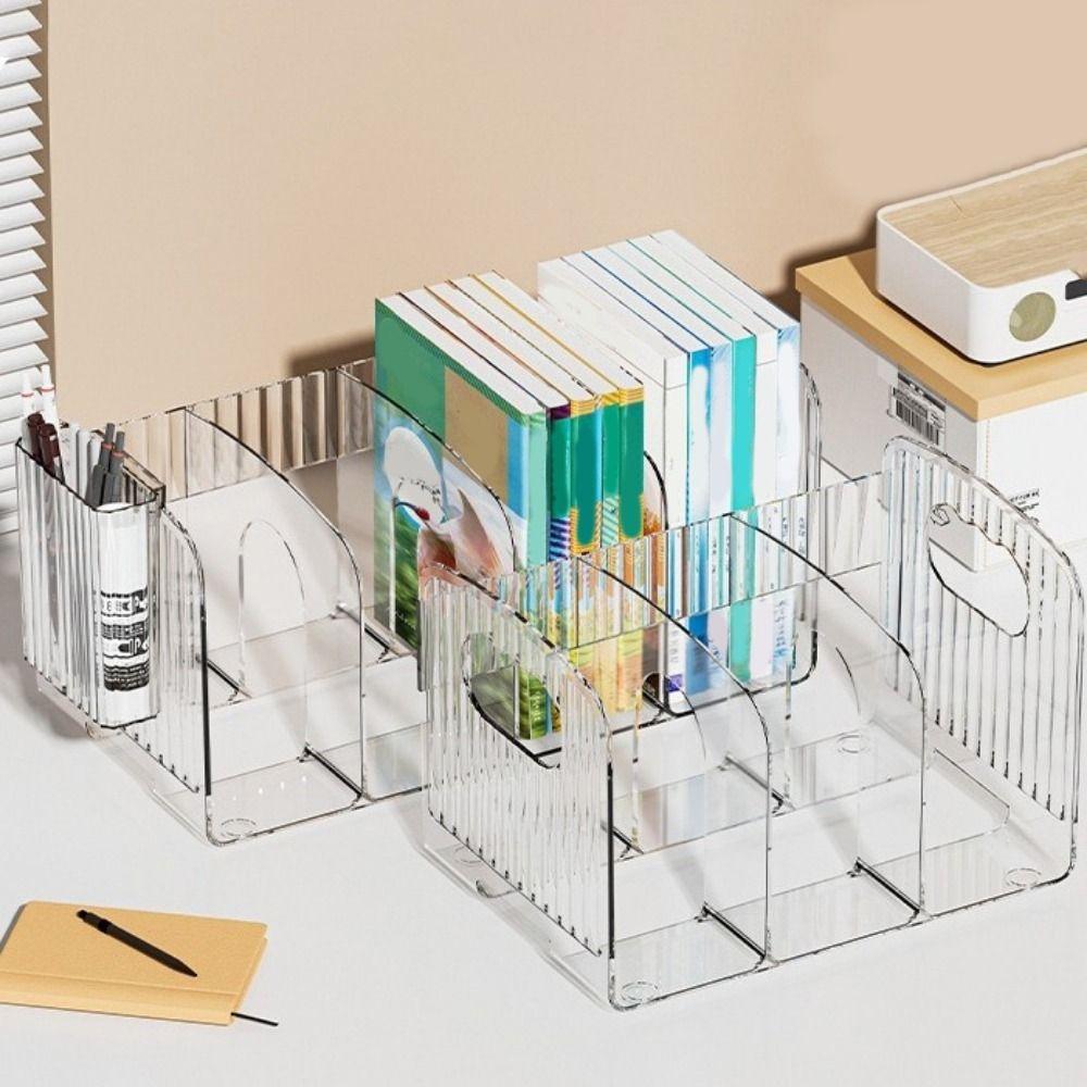 Simple Acrylic Book Stand Save Space Clear Bookshelf Portable Divided Book Stand  Student Use