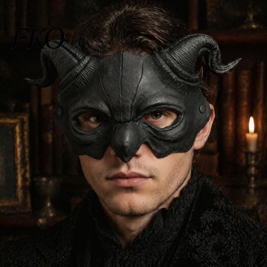 Gothic Demon Mask Halloween Ram Horn Mask, Horror Devil Half Face Lightweight Masquerade for Cosplay Costume Party