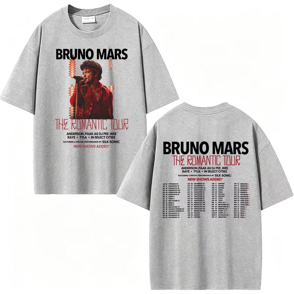 Unisex Bruno Mars 2026 Romantic Tour Merch T-Shirt, Vintage Style Loose Short Sleeve T-shirt