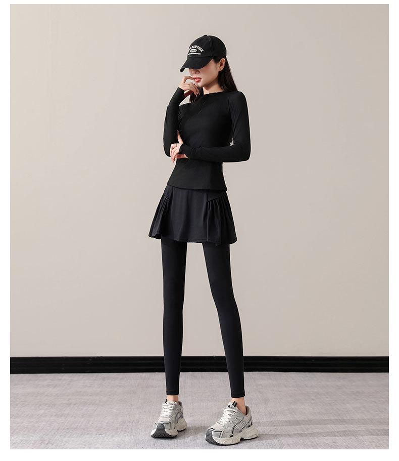 Women's Small Yoga & Fitness Set: Half-Zip Long Sleeve Top, Skirt, and Pants for Spring & Autumn