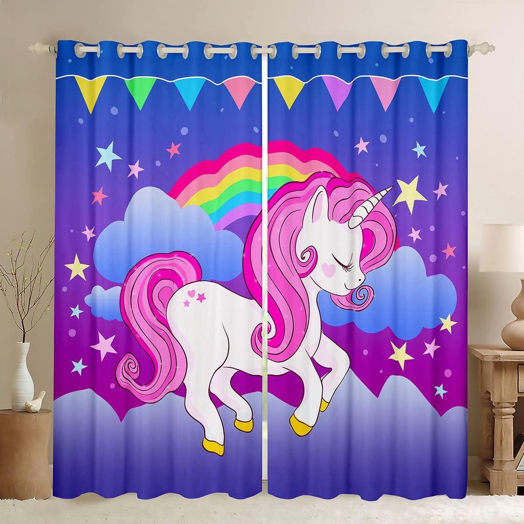 Unicorn Blackout Drape Rainbow High Shade Protection Window Drapes Unicorn Bed Chamber Living Area Room Deco for Girls Kids Set of 2 Panels