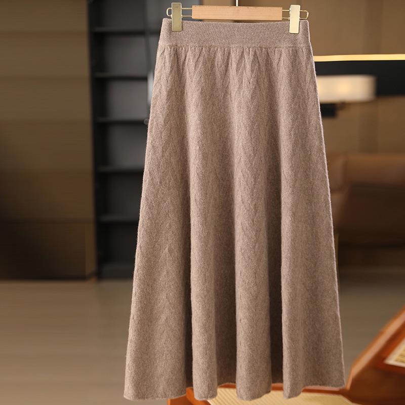 Women's Knitted A-Line Umbrella Skirt - Mid-Length Thickened Wool for Autumn/Winter 2025