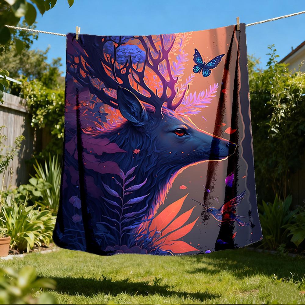 1pc Golden Retriever Floral Throw Blanket Polyester Fiber, Lightweight Flannel, Soft & Warm, All Season Use for Outdoor, Camping