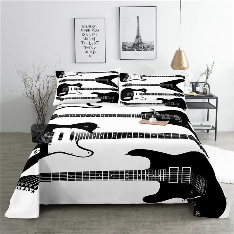 fashion Music Sheet Set Piano Keyboard Music Note Printed Bed Flat Sheet With Pillowcase Polyester Bedding